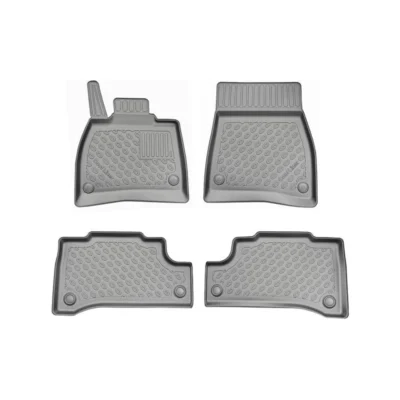 Neljän harmaan kumisen Mercedes-Benz EQE SUV X294 (2023-) kaukalomaton sarja, jossa on kuvioidut kuviot, jotka on muotoiltu tiettyjä sisätiloja varten. Korotetut reunat ja pyöreät kulma-ankkurit takaavat turvallisen sijoittamisen.